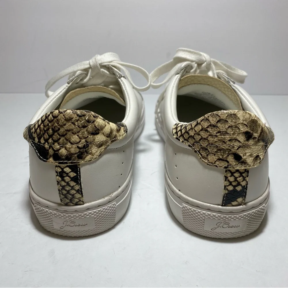 J.Crew Saturday Withe Leather Snake-Print Detail Sneakers Women’s Size 10